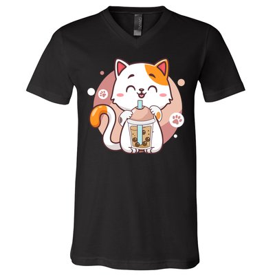 Cat Boba Tea Bubble Tea Anime Kawaii Neko V-Neck T-Shirt