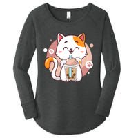 Cat Boba Tea Bubble Tea Anime Kawaii Neko Women's Perfect Tri Tunic Long Sleeve Shirt