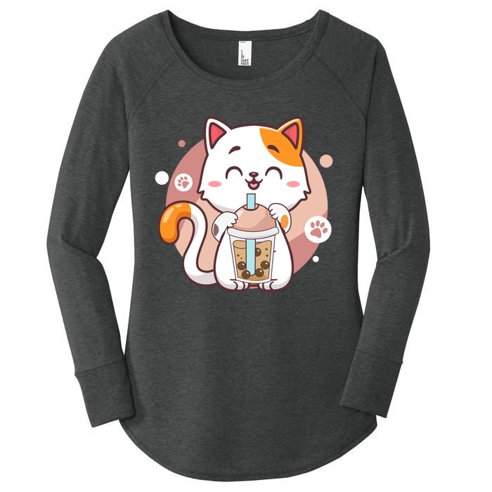 Cat Boba Tea Bubble Tea Anime Kawaii Neko Women's Perfect Tri Tunic Long Sleeve Shirt