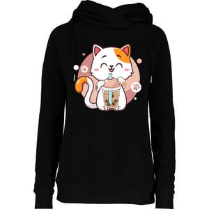 Cat Boba Tea Bubble Tea Anime Kawaii Neko Womens Funnel Neck Pullover Hood