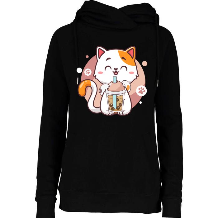 Cat Boba Tea Bubble Tea Anime Kawaii Neko Womens Funnel Neck Pullover Hood