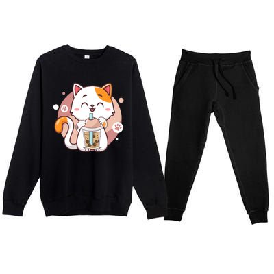 Cat Boba Tea Bubble Tea Anime Kawaii Neko Premium Crewneck Sweatsuit Set