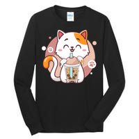 Cat Boba Tea Bubble Tea Anime Kawaii Neko Tall Long Sleeve T-Shirt