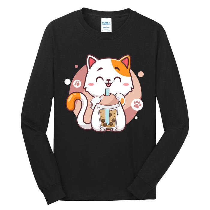 Cat Boba Tea Bubble Tea Anime Kawaii Neko Tall Long Sleeve T-Shirt