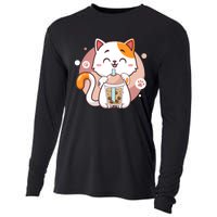 Cat Boba Tea Bubble Tea Anime Kawaii Neko Cooling Performance Long Sleeve Crew