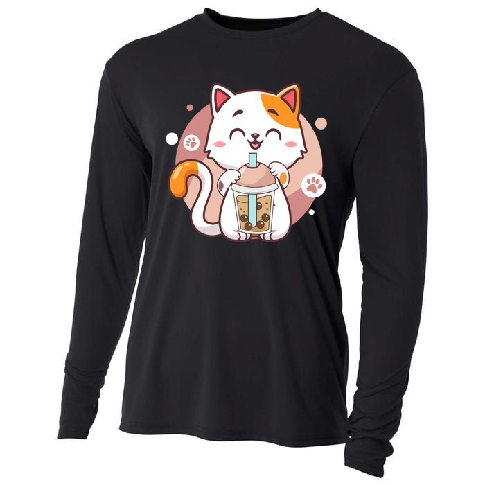 Cat Boba Tea Bubble Tea Anime Kawaii Neko Cooling Performance Long Sleeve Crew