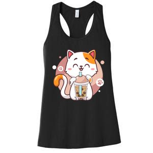 Cat Boba Tea Bubble Tea Anime Kawaii Neko Women's Racerback Tank