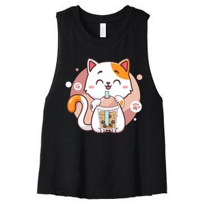 Cat Boba Tea Bubble Tea Anime Kawaii Neko Women's Racerback Cropped Tank