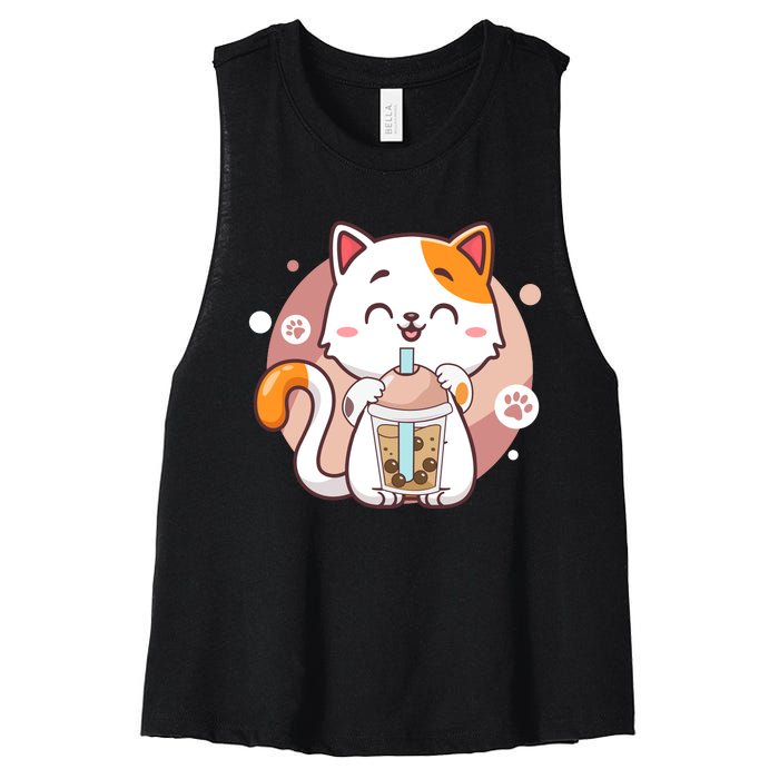 Cat Boba Tea Bubble Tea Anime Kawaii Neko Women's Racerback Cropped Tank