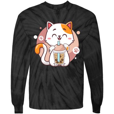 Cat Boba Tea Bubble Tea Anime Kawaii Neko Tie-Dye Long Sleeve Shirt