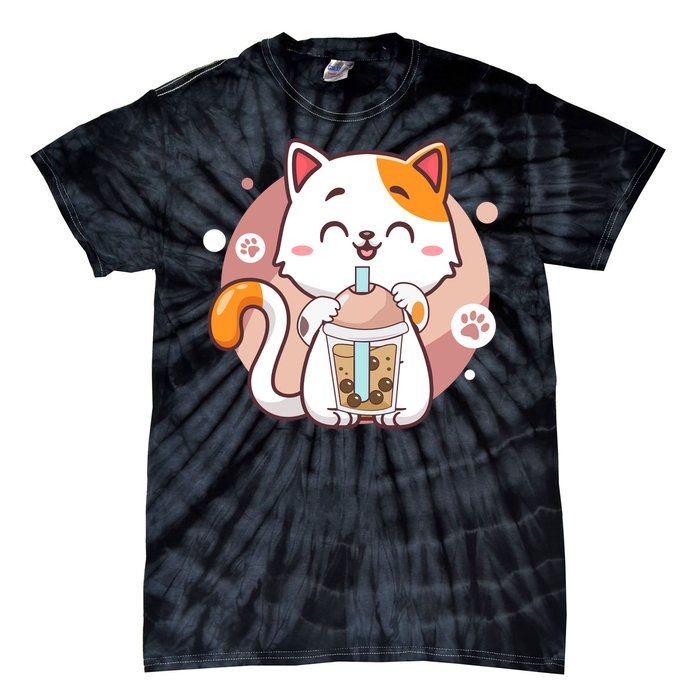 Cat Boba Tea Bubble Tea Anime Kawaii Neko Tie-Dye T-Shirt