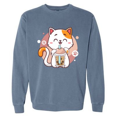 Cat Boba Tea Bubble Tea Anime Kawaii Neko Garment-Dyed Sweatshirt