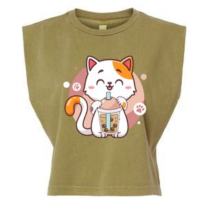 Cat Boba Tea Bubble Tea Anime Kawaii Neko Garment-Dyed Women's Muscle Tee