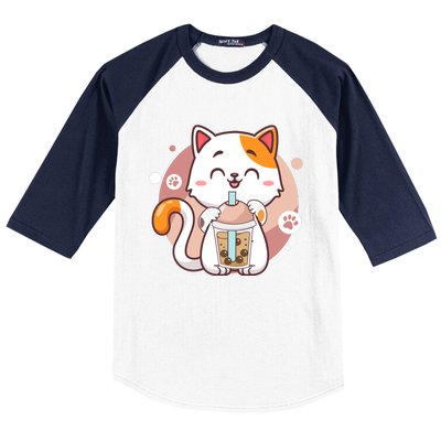 Cat Boba Tea Bubble Tea Anime Kawaii Neko Baseball Sleeve Shirt