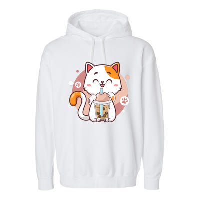 Cat Boba Tea Bubble Tea Anime Kawaii Neko Garment-Dyed Fleece Hoodie