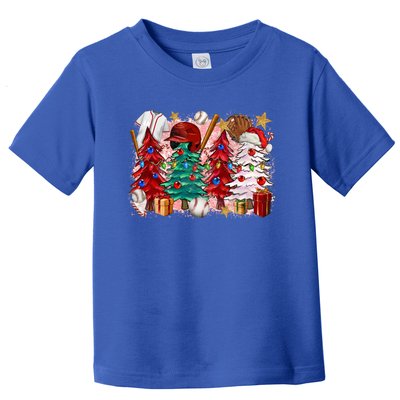 Christmas Baseball Trees Santa Hat Funny Baseball Xmas Gift Toddler T-Shirt