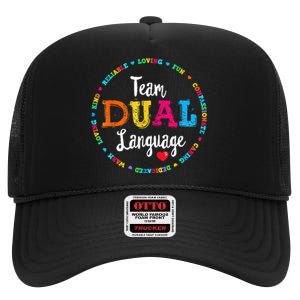 Cute Back To School Squad Team Dual Language Teachers High Crown Mesh Back Trucker Hat