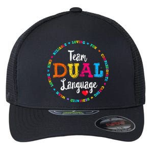 Cute Back To School Squad Team Dual Language Teachers Flexfit Unipanel Trucker Cap