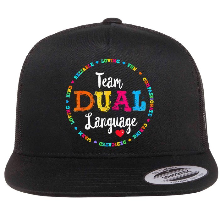 Cute Back To School Squad Team Dual Language Teachers Flat Bill Trucker Hat