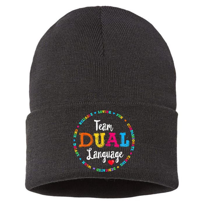 Cute Back To School Squad Team Dual Language Teachers Sustainable Knit Beanie