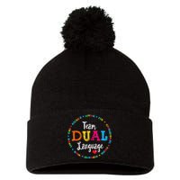 Cute Back To School Squad Team Dual Language Teachers Pom Pom 12in Knit Beanie