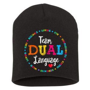 Cute Back To School Squad Team Dual Language Teachers Short Acrylic Beanie