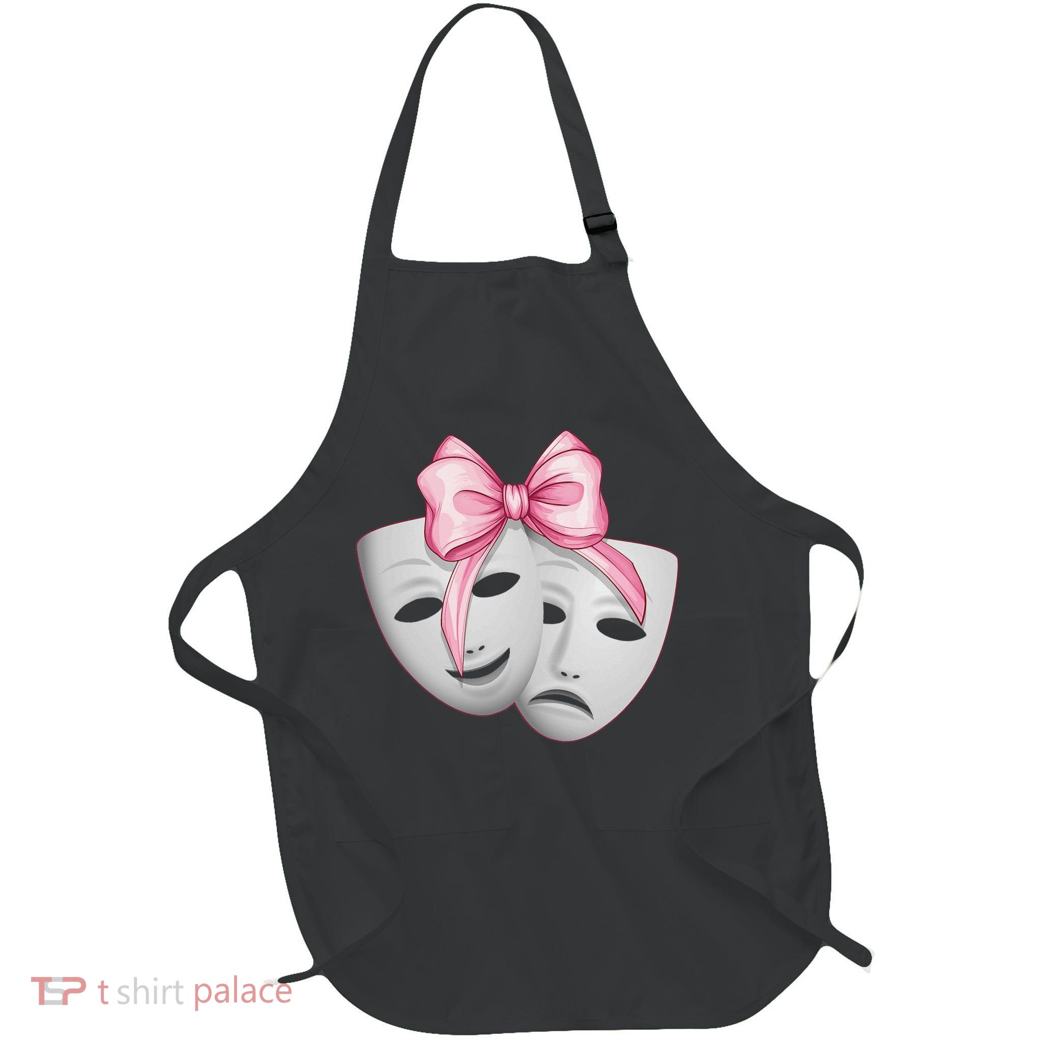 Coquette Bow Theatre Masks Drama Actor Actress Girl Mom Full-Length Apron With Pockets