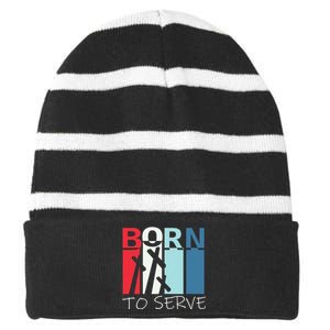 Christian Born To Serve Jesus Cross Walk by Faith Striped Beanie with Solid Band