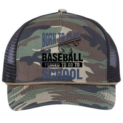 Cool Born To Play Baseball Forced To Go To School Gift Great Gift Retro Rope Trucker Hat Cap