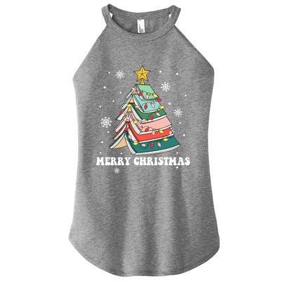 Christmas Book Tree Book Lovers Bookworm Teachers Librarians Meaningful Gift Women’s Perfect Tri Rocker Tank