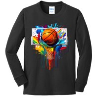 Colorful Basketball Tie Dye Color Splash Hoop Net Slam Dunk Kids Long Sleeve Shirt