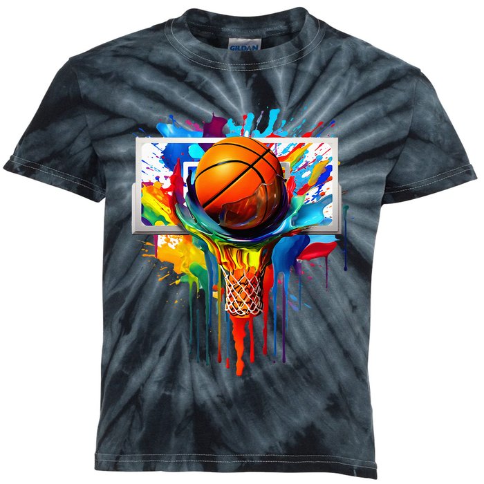 Colorful Basketball Tie Dye Color Splash Hoop Net Slam Dunk Kids Tie-Dye T-Shirt