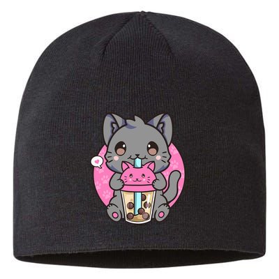 Cat Boba Tea Kawaii Anime Funny Gifts For Girl Boy Teens Sustainable Beanie