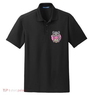 Cat Boba Tea Kawaii Anime Funny Gifts For Girl Boy Teens Dry Zone Grid Polo