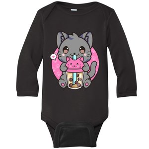 Cat Boba Tea Kawaii Anime Funny Gifts For Girl Boy Teens Baby Long Sleeve Bodysuit