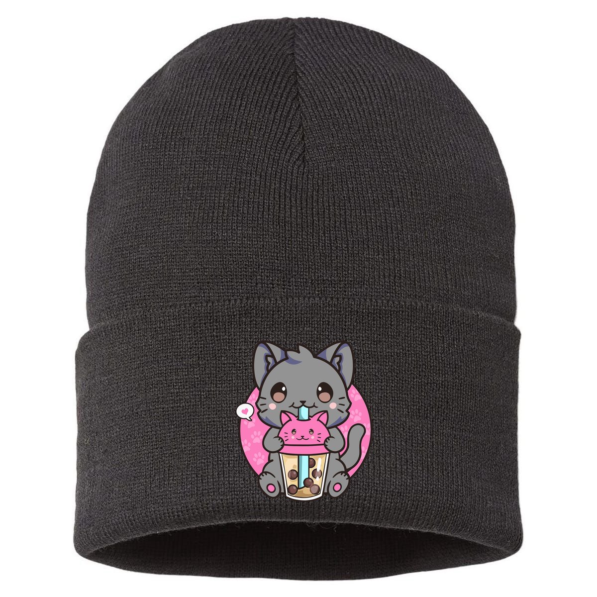 Cat Boba Tea Kawaii Anime Funny Gifts For Girl Boy Teens Sustainable Knit Beanie
