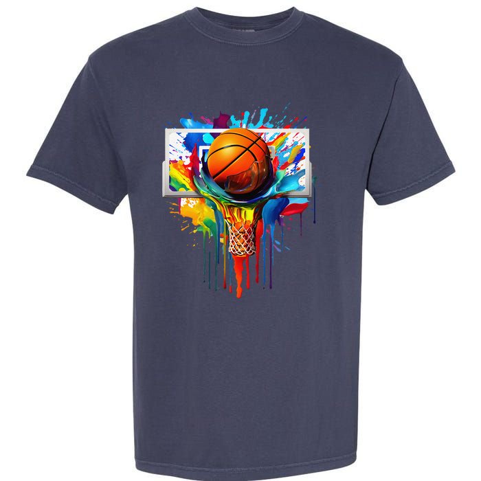 Colorful Basketball Tie Dye Color Splash Hoop Net Slam Dunk Garment-Dyed Heavyweight T-Shirt