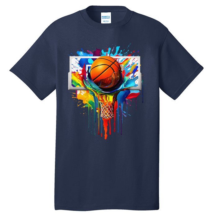 Colorful Basketball Tie Dye Color Splash Hoop Net Slam Dunk Tall T-Shirt