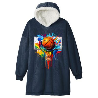 Colorful Basketball Tie Dye Color Splash Hoop Net Slam Dunk Hooded Wearable Blanket