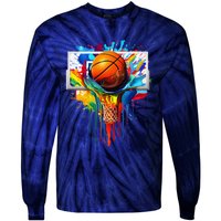 Colorful Basketball Tie Dye Color Splash Hoop Net Slam Dunk Tie-Dye Long Sleeve Shirt