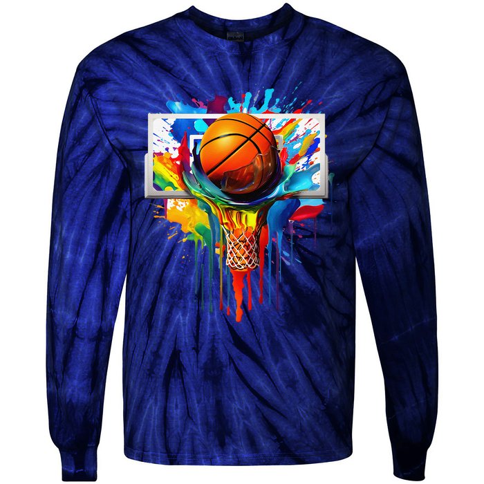 Colorful Basketball Tie Dye Color Splash Hoop Net Slam Dunk Tie-Dye Long Sleeve Shirt