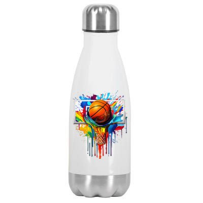 Colorful Basketball Tie Dye Color Splash Hoop Net Slam Dunk Stainless Steel Insulated Water Bottle