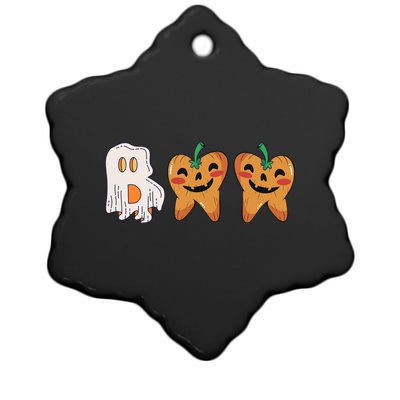 Cute Boo Tooth Shaped Pumpkin Halloween Dentist Pun Great Gift Ceramic Star Ornament