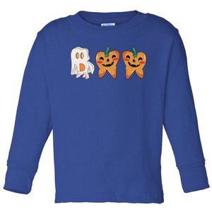 Cute Boo Tooth Shaped Pumpkin Halloween Dentist Pun Great Gift Toddler Long Sleeve Shirt