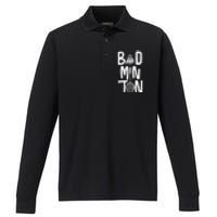 Cool Badminton Typography With Badminton Shuttlecock &Racket Performance Long Sleeve Polo