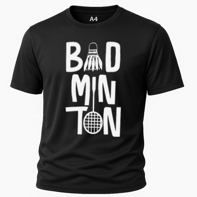 Cool Badminton Typography With Badminton Shuttlecock &Racket Cooling Performance Crew T-Shirt