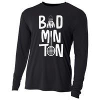 Cool Badminton Typography With Badminton Shuttlecock &Racket Cooling Performance Long Sleeve Crew