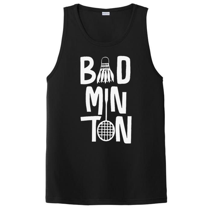 Cool Badminton Typography With Badminton Shuttlecock &Racket PosiCharge Competitor Tank