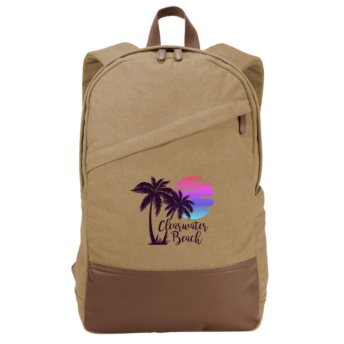 Clearwater Beach Trip Vacation Spring Break Sunset Graphic Gift Cotton Canvas Backpack