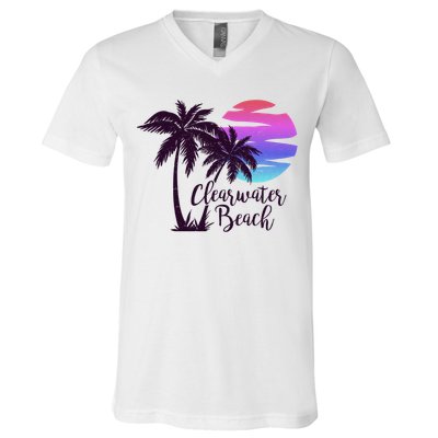 Clearwater Beach Trip Vacation Spring Break Sunset Graphic Gift V-Neck T-Shirt